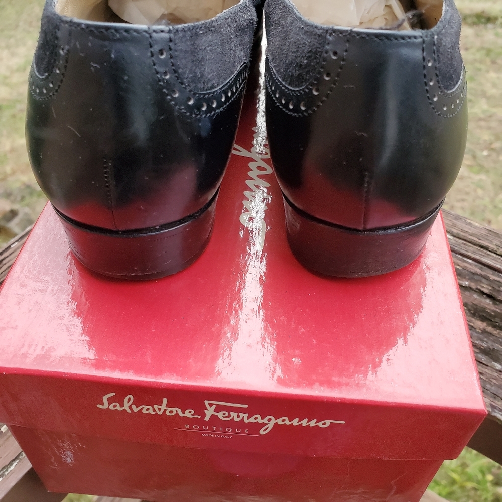 Salvatore Ferragamo Black Leather & Suede Loafers - Picture 7 of 15